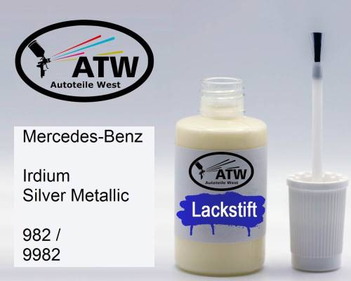 Mercedes-Benz, Irdium Silver Metallic, 982 / 9982: 20ml Lackstift, von ATW Autoteile West.